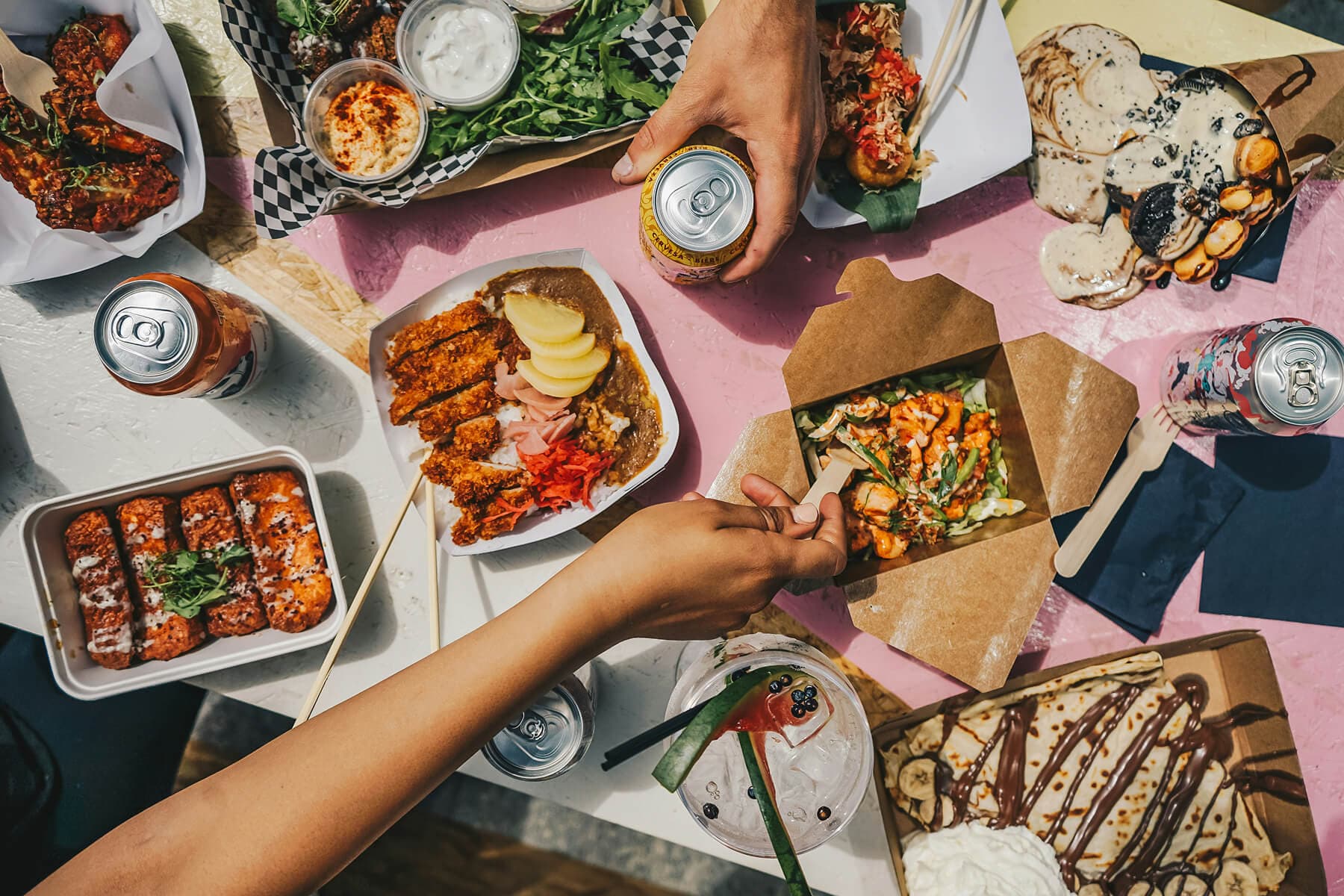 Restaurant table with a spread of dishes