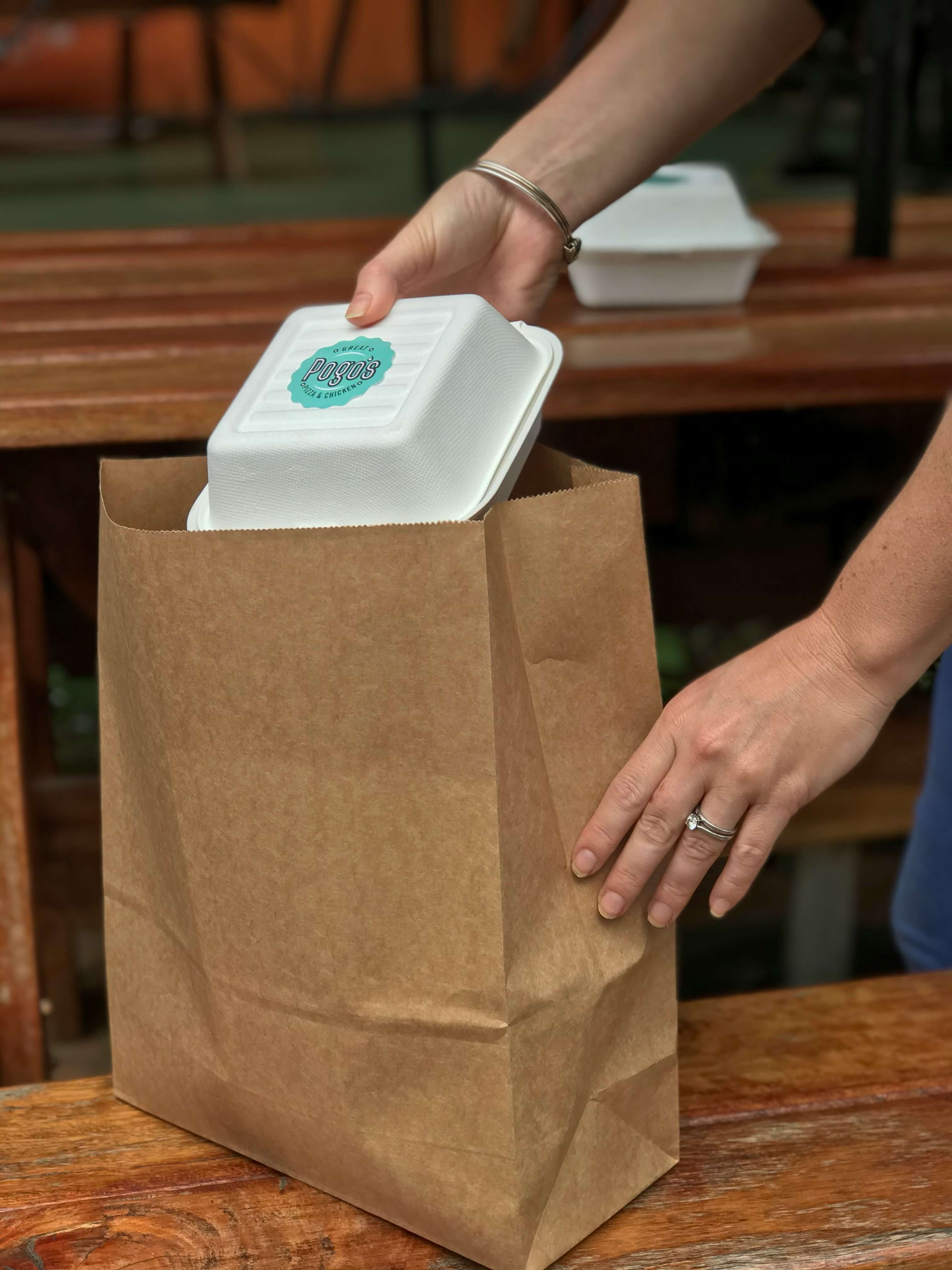Takeaway bag on a counter ready for pickup