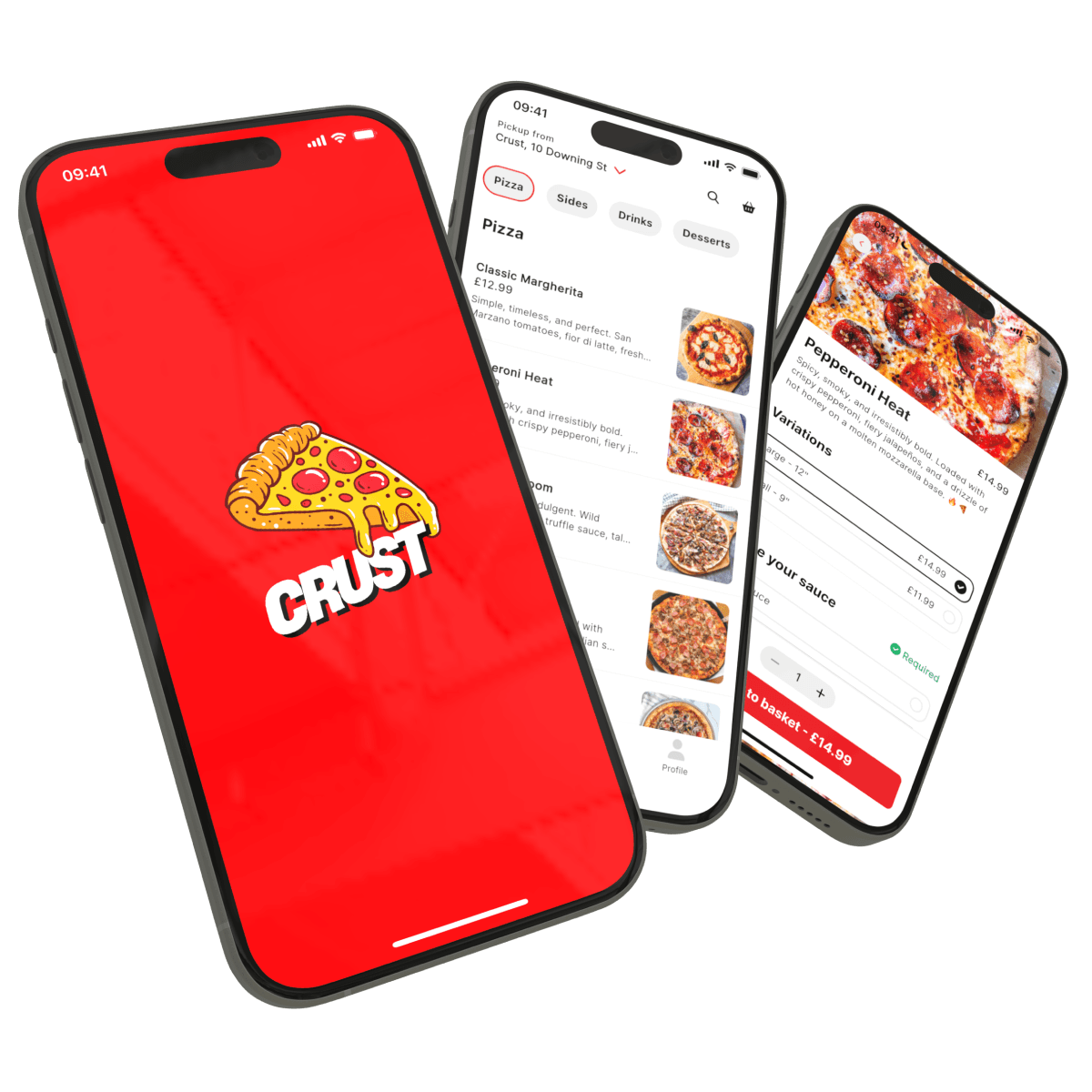 Branded menu screen in the Sizzle app